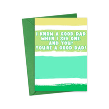 Load image into Gallery viewer, Good Dad Funny Fathers Day Card Green Card and Envelope