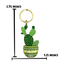 Load image into Gallery viewer, Introducing the R is for Robo Plant Mom Keychain - Cactus Succulent Keychain: a metal accessory adorned with vibrant gold enamel details, featuring a green cactus in a pot. Celebrate plant parenthood with its delightful "Plant Mom" inscription. Measuring 3.75 inches tall and 1.25 inches wide, it's the perfect addition to your keys or bag.