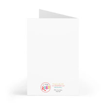 Load image into Gallery viewer, A plain white greeting card stands upright, displaying its blank front side. At the bottom, there's the logo and text for R is for Robo, along with contact information including their website and social media handle. Perfect as a pop culture birthday card, it pairs nicely with fun gifts like pink cowboy boots.