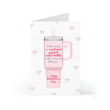 Load image into Gallery viewer, R is for Robos Funny Galentines Day Card features a pink water bottle design and reads, Who needs an emotional support water bottle when you have a friend like you, adorned with small pink hearts—perfect for celebrating friendship with laughter.