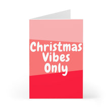 Load image into Gallery viewer, Check out the Christmas Vibes Only - Modern Funny Christmas Card by R is for Robo, featuring a striking red and pink gradient background with bold white text that reads "Holiday Joy: Christmas Vibes Only.