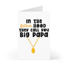 Load image into Gallery viewer, The Funny Things Dads Do - Fathers Day Card for Dad or Husband by R is for Robo features the text "In the fatherhood they call you Big Papa" and a graphic of a gold chain with a dollar sign, set in playful black and orange fonts that highlight its fun vibe. It invites you to add a personal handwritten note inside.