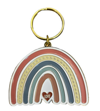 Load image into Gallery viewer, Boho Rainbow Love Gold Enamel Keychain