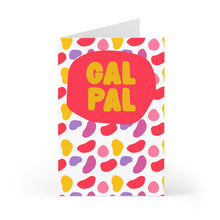 Load image into Gallery viewer, Introducing the Gal Pal BFF Galentine's Day Card for Best Friend by R is for Robo: This lively card showcases the words GAL PAL in striking yellow against a red backdrop, complete with playful pink, red, and yellow abstract shapes. Crafted on heavyweight matte paper, it's an ideal choice for writing a heartfelt message to your favorite gal pals.