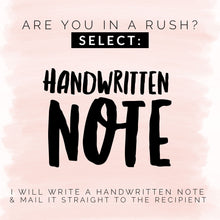 Load image into Gallery viewer, A digital image with a light pink watercolor background features bold black text that reads: Are you in a rush? Choose: Awkward but Pretty Funny Valentines Day Card by R is for Robo. I will create a handwritten note, just like a personal Valentine's Day card, and mail it directly to the recipient.
