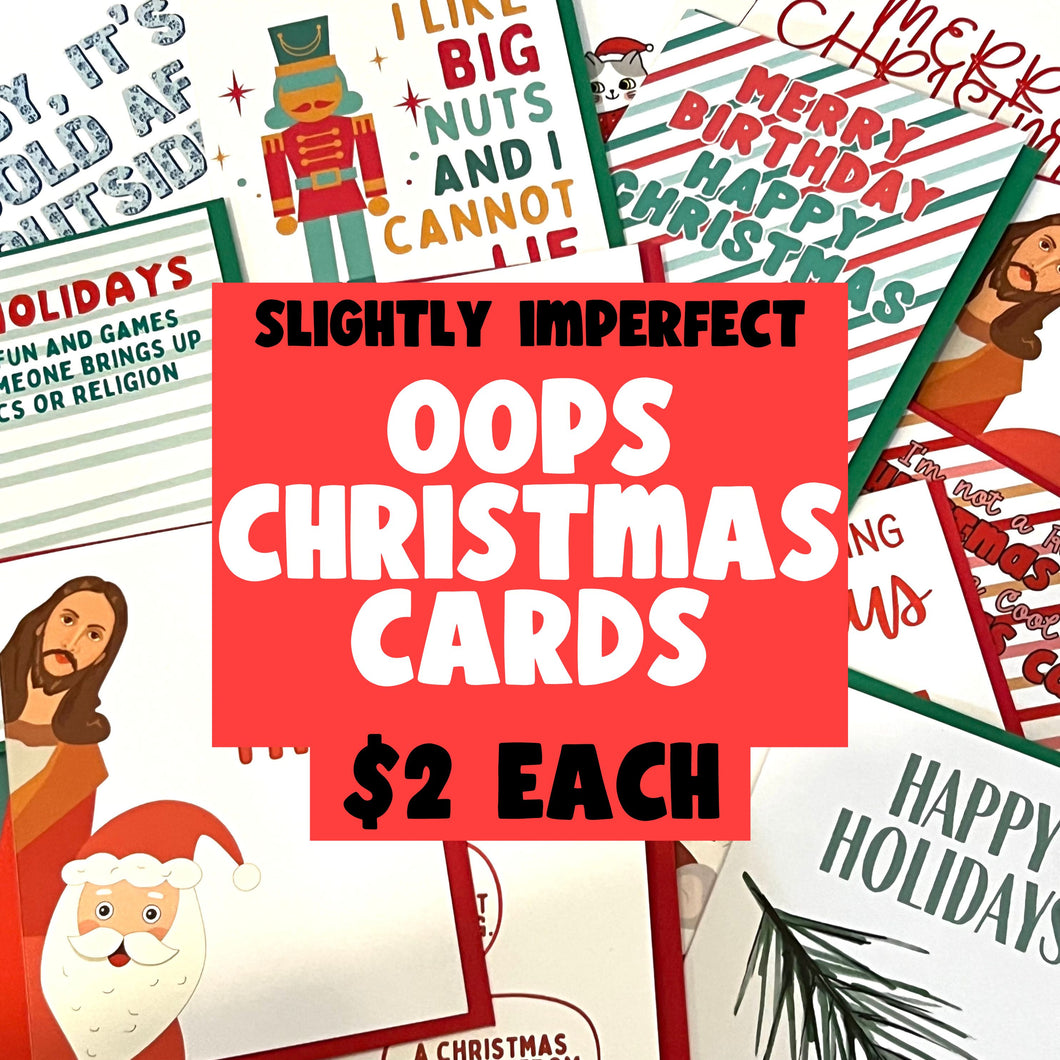 Explore a collection of humorous holiday greetings featuring festive designs and quirky sayings, such as 
