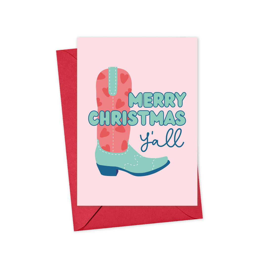 Cowboy Boots Pink Christmas Card for Female