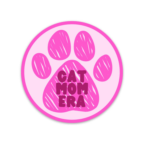 Cat Mom Era Sticker Pink Paw Print Circle Sticker