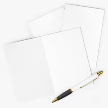 Load image into Gallery viewer, A humorous birthday card from R is for Robo, designed for him or her, lies diagonally beside two blank pages—ideal for composing a heartfelt message. The pages slightly overlap against a spotless white backdrop.
