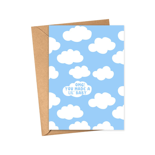Funny Baby Card for Expectant Mom Blue Clouds Card for a Baby Boy