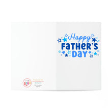 Load image into Gallery viewer, The Funny Things Dads Do - Funny Fathers Day Card by R is for Robo features blue Happy Fathers Day lettering with stars and a logo on a clean white background—perfect for making Dad smile.

