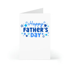 Load image into Gallery viewer, The Funny Things Dads Do - Funny Fathers Day Card by R is for Robo is a white greeting card with Happy Fathers Day in blue text, surrounded by small stars and dots—a perfect, relatable choice to celebrate dads special day.
