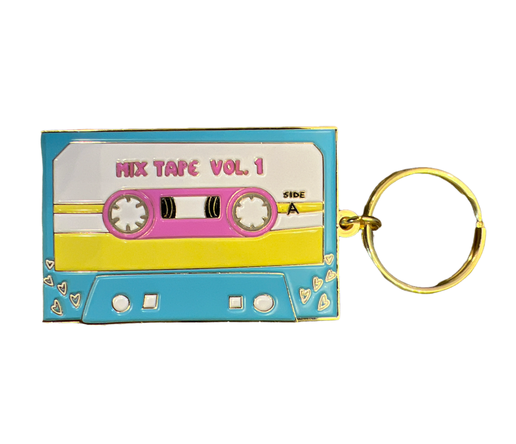 Cassette Tape 90s Kid Gold Enamel Keychain
