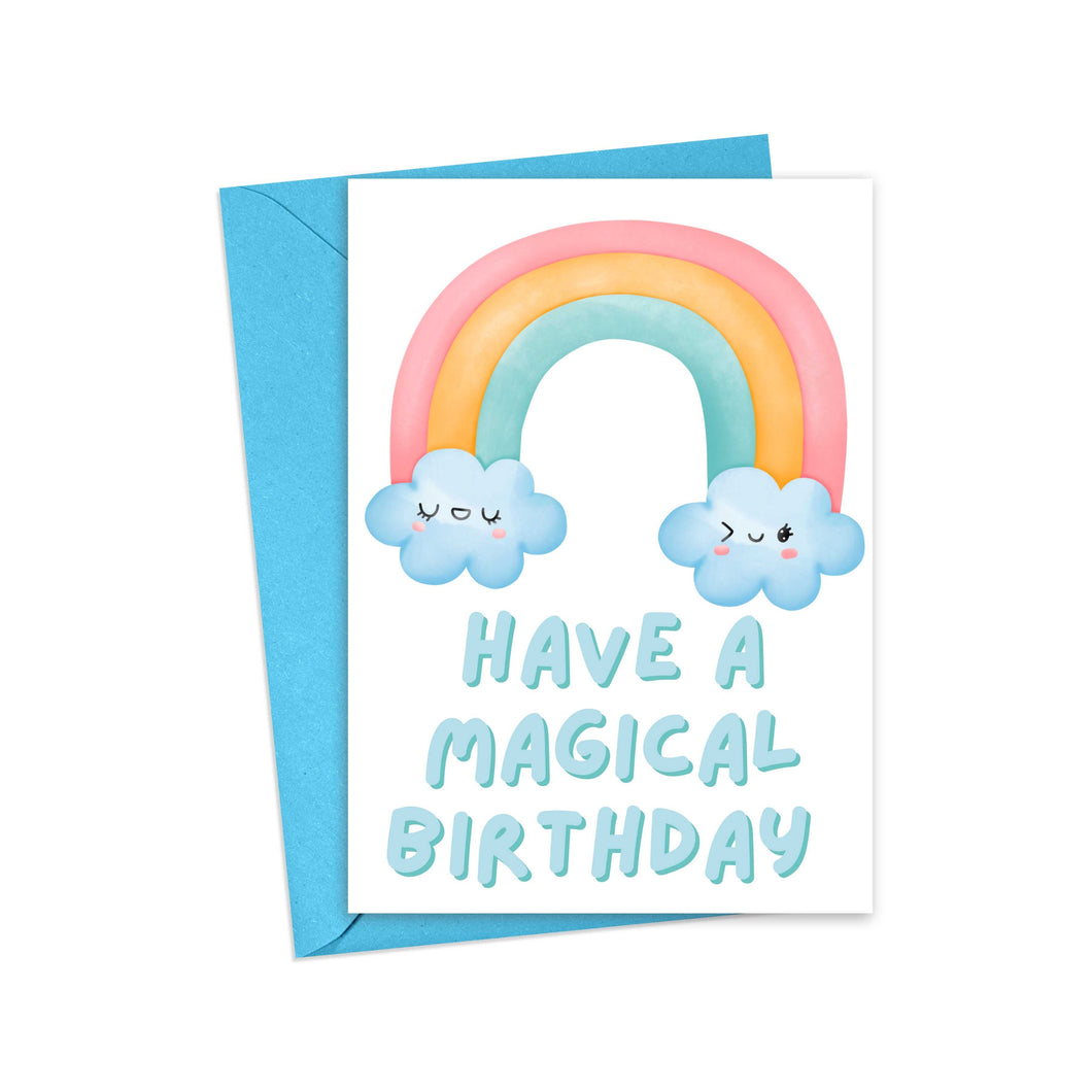 Cute Rainbow Magical Birthday Card for Kids Birthday Party