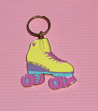 Load image into Gallery viewer, 90s Kid Retro Roller Skate Gold Enamel Keychain
