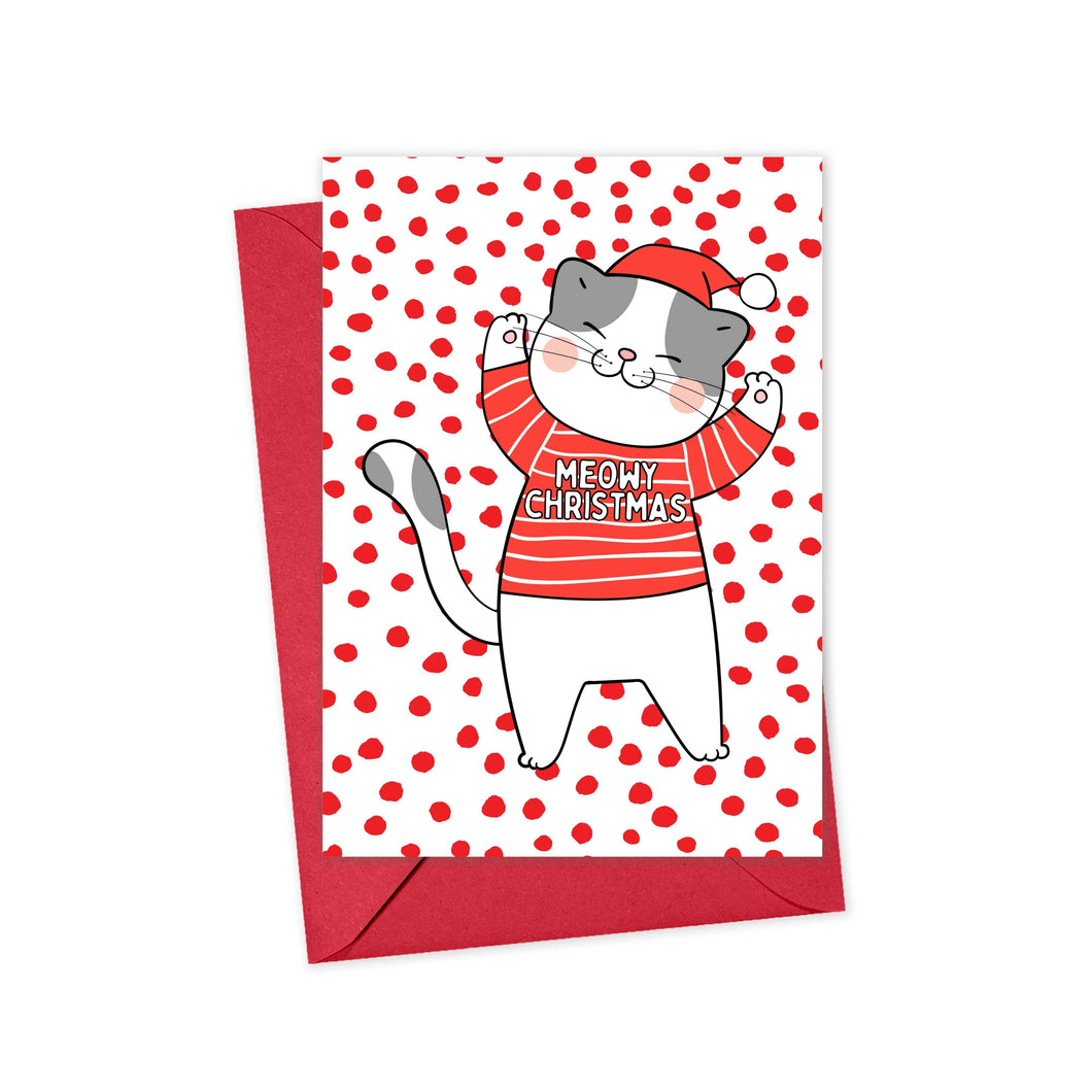 Meowy Christmas Card - Funny Christmas Card for Cat Lovers