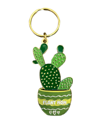 Plant Mom Cactus Gold Enamel Keychain