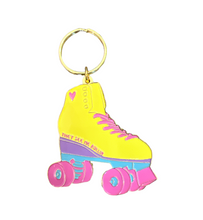 Load image into Gallery viewer, 90s Kid Retro Roller Skate Gold Enamel Keychain
