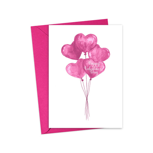 Romantic Pink Balloons Happy Valentine's Day Greeting Card