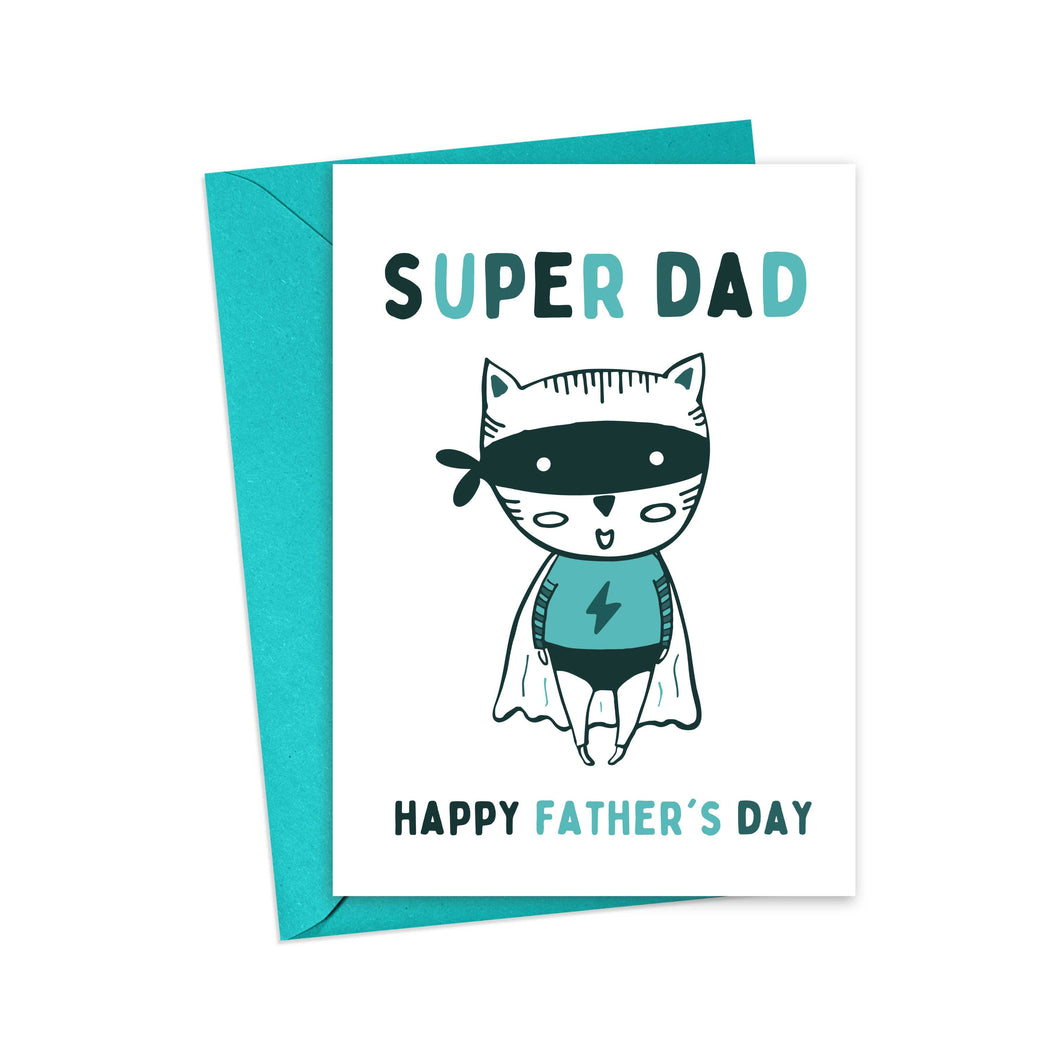 Super Hero Cat Fathers Day Card for Dad or Father
